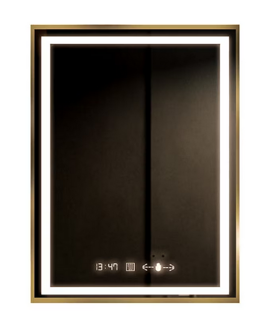 Oglinda Iluminare LED Touch, Sistem Dezaburire si Ceas Rama Aurie 60x80 cm