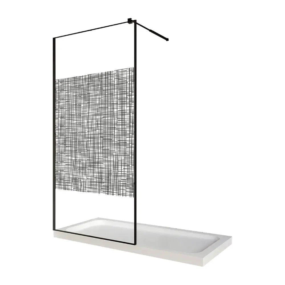 Perete dus/ paravan dus walk in, sticla cu model, 6 mm, profil negru mat, tija extensibila 800 x 2000 mm