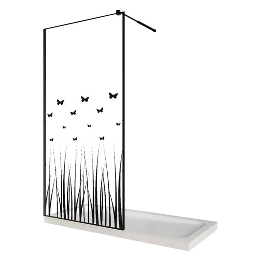 Perete dus/ paravan dus walk in, sticla cu model, 6 mm, profil negru mat, tija extensibila 900 x 2000 mm