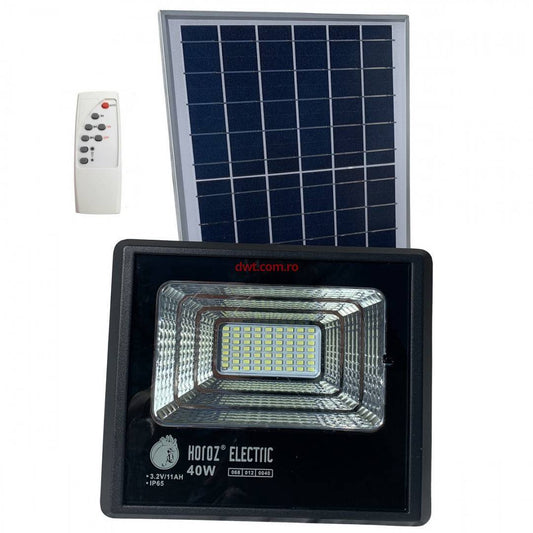 Proiector cu panou solar, telecomanda, 40 W, 840 lm, lumina rece, IP65, aluminiu