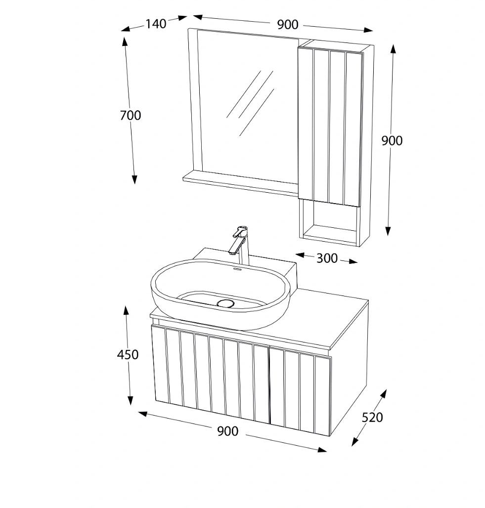 Set mobilier baie Kim, 90cm, 3 piese