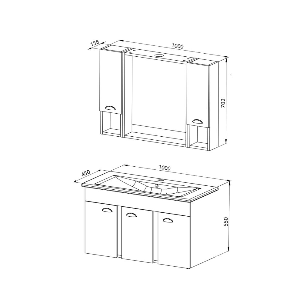 Set mobilier baie Meka maro, 3 piese