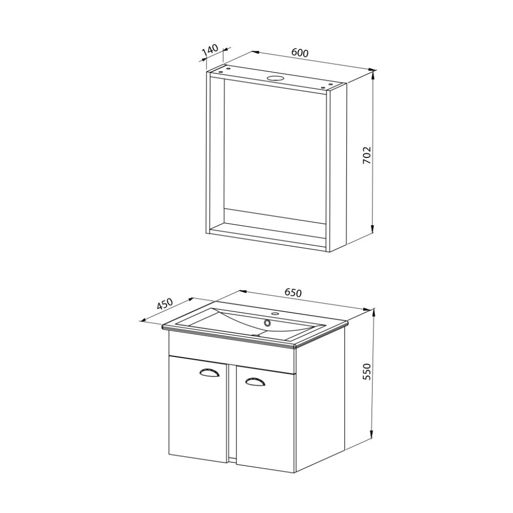 Set mobilier baie Meka maro, 3 piese