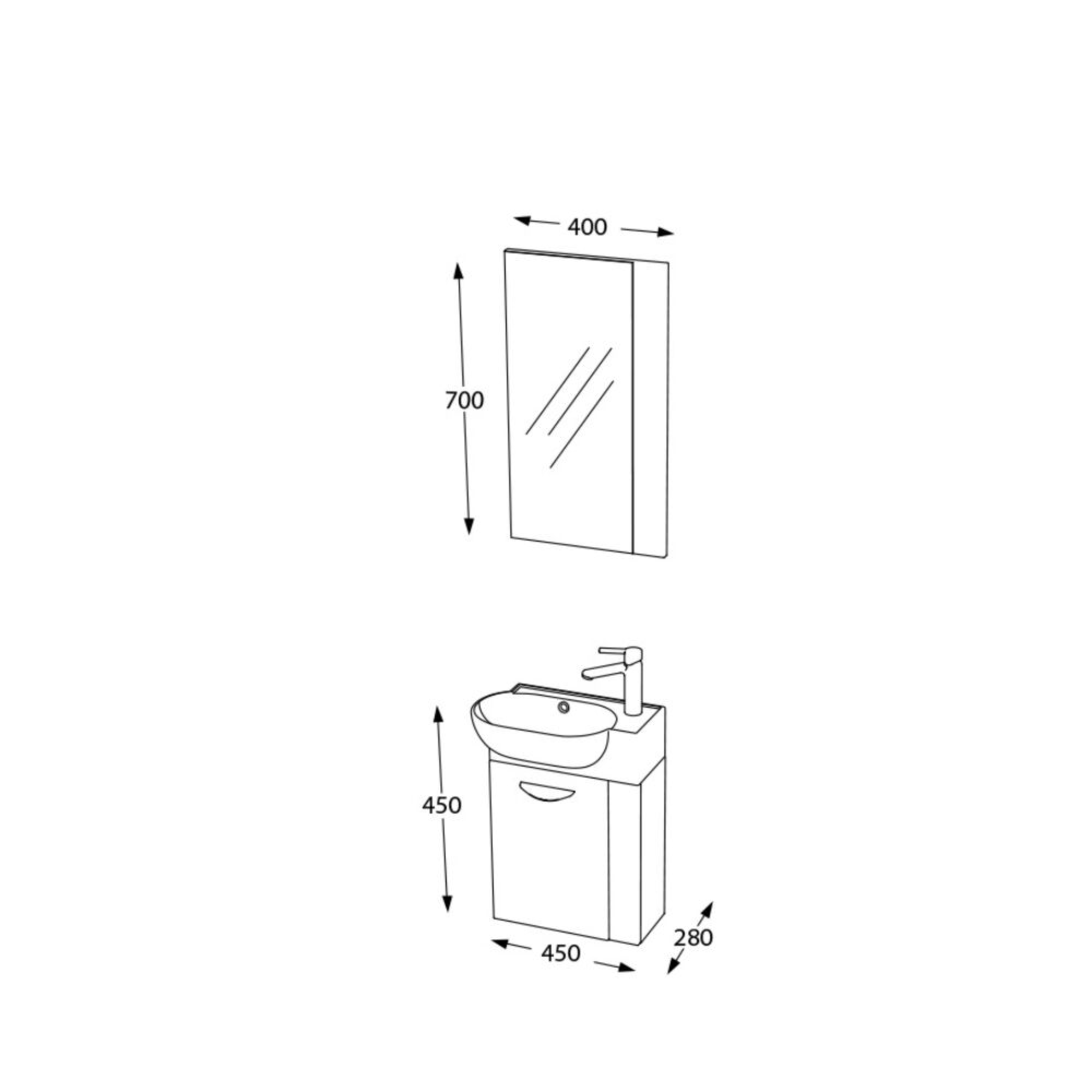 Set mobilier baie Mia, 3 piese, 45 cm